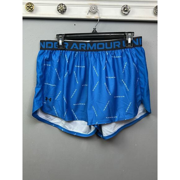 UA Under Armour Play Up 3.0 Shorts Womens XL 3” Inseam Loose‎ Fit Logo Blue NEW - Picture 1 of 9